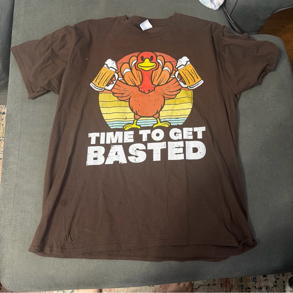 Thanksgiving Brown Graphic T-Shirt with Turkey Design
